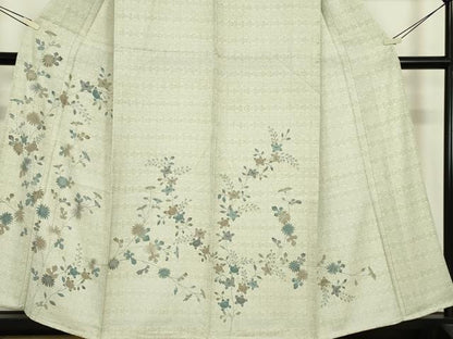 平和屋着物▽訪問着　単衣　刺繍　裏菊に橘　正絹　逸品　DABE4412az