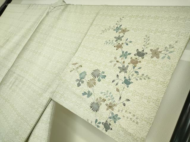 平和屋着物▽訪問着　単衣　友禅　刺繍　菊　正絹　逸品　AABG7252ck 平和屋着物▽訪問着 単衣 刺繍 裏菊に橘 正絹 逸品 DABE4412az