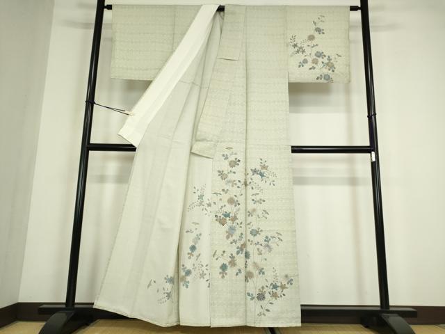平和屋着物▽訪問着 単衣 刺繍 裏菊に橘 正絹 逸品 DABE4412az