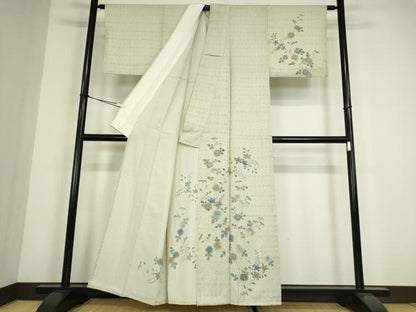 平和屋着物▽訪問着　単衣　刺繍　裏菊に橘　正絹　逸品　DABE4412az
