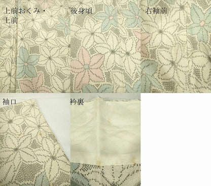 平和屋着物▽本塩沢　単衣　花尽くし　正絹　逸品　DABE4413az