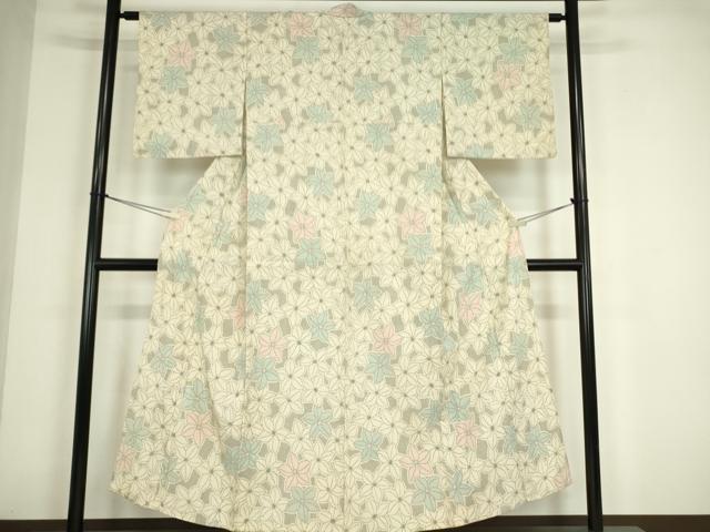 平和屋着物▽本塩沢　単衣　花尽くし　正絹　逸品　DABE4413az