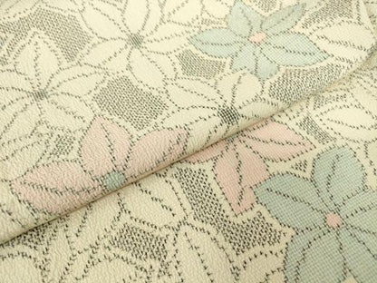平和屋着物▽本塩沢　単衣　花尽くし　正絹　逸品　DABE4413az