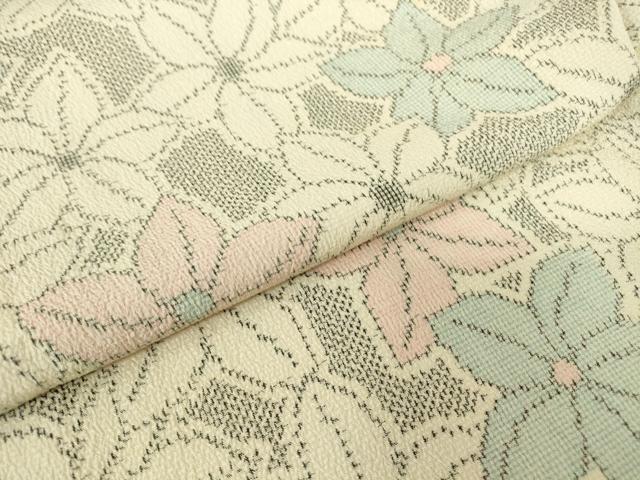 平和屋着物▽本塩沢　単衣　花尽くし　正絹　逸品　DABE4413az