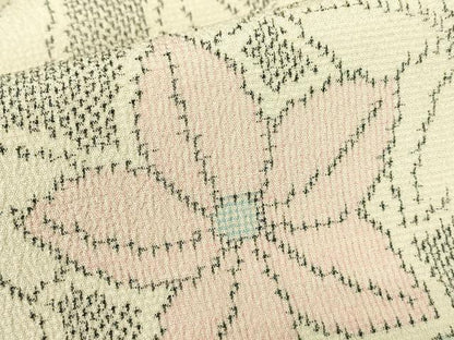 平和屋着物▽本塩沢　単衣　花尽くし　正絹　逸品　DABE4413az