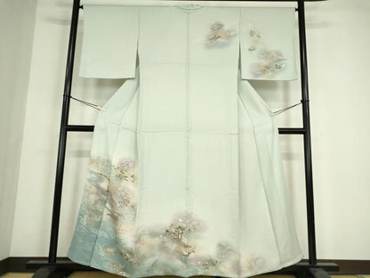 平和屋着物▽訪問着　単衣　水辺風景片輪車花文　暈し染め　金彩　正絹　逸品　DABE4416az