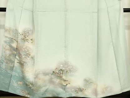 平和屋着物▽訪問着　単衣　水辺風景片輪車花文　暈し染め　金彩　正絹　逸品　DABE4416az