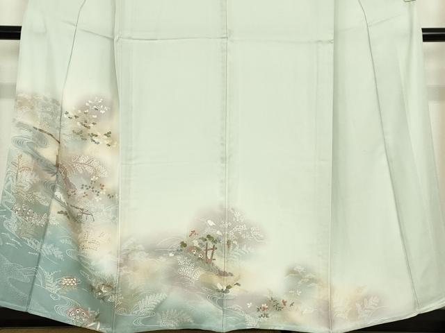 平和屋着物▽訪問着　単衣　水辺風景片輪車花文　暈し染め　金彩　正絹　逸品　DABE4416az
