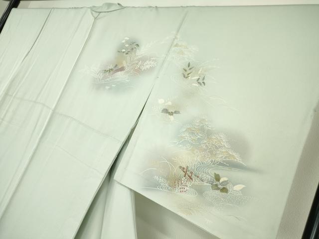 平和屋着物▽訪問着　単衣　水辺風景片輪車花文　暈し染め　金彩　正絹　逸品　DABE4416az
