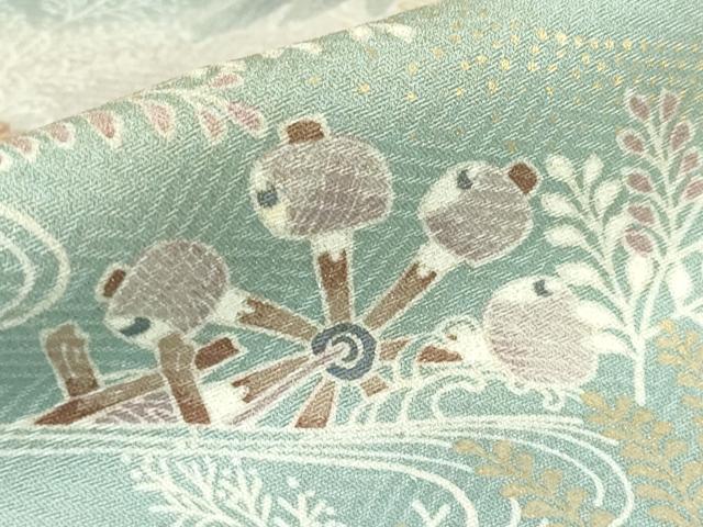 平和屋着物▽訪問着　単衣　水辺風景片輪車花文　暈し染め　金彩　正絹　逸品　DABE4416az