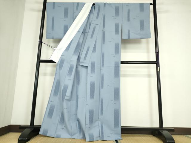平和屋着物▽小紋　単衣　芝に短冊花文　洗える着物　DABE4419az