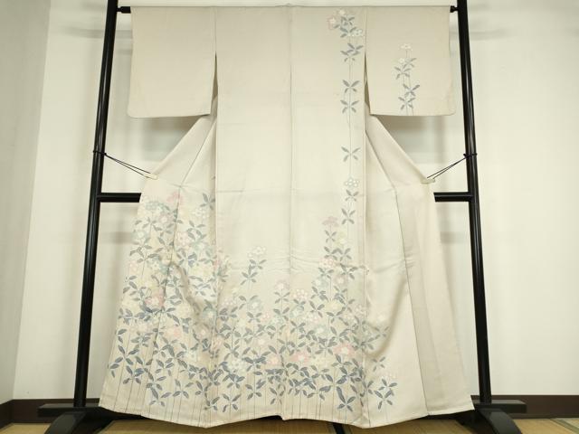 平和屋着物▽訪問着　単衣　草花文　正絹　逸品　DABE4422az