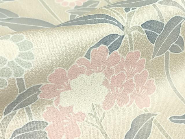 平和屋着物▽訪問着　単衣　草花文　正絹　逸品　DABE4422az