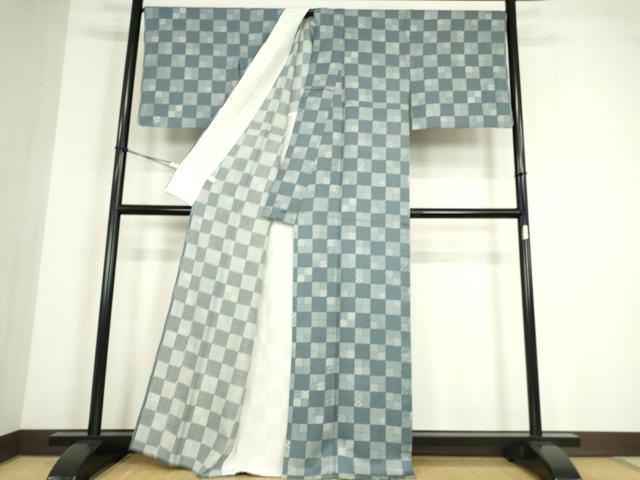 平和屋着物▽江戸小紋　単衣　市松小紋柄　正絹　逸品　DABE4423az