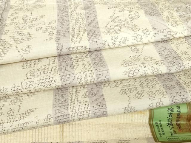 平和屋着物▽結城紬　単衣　花間道　100亀甲　反端付き　正絹　逸品　DABE4434az