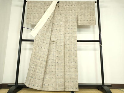平和屋着物▽上質な紬　単衣　飛鳥文　正絹　逸品　DABE4435az