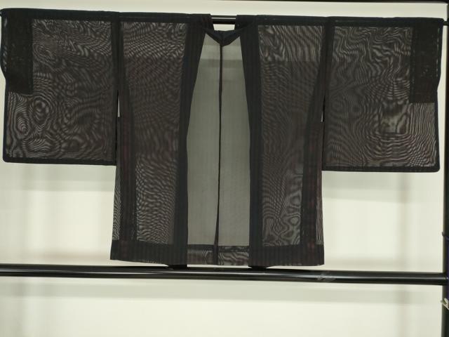 平和屋着物▽羽織　スリーシーズン　春夏秋　塵除け　紗　縞　黒地　正絹　逸品　DABE4436az