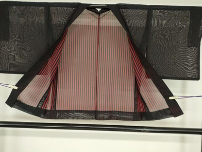 平和屋着物▽羽織　スリーシーズン　春夏秋　塵除け　紗　縞　黒地　正絹　逸品　DABE4436az