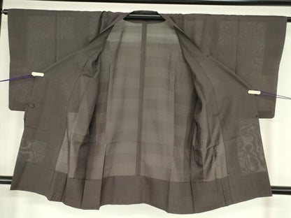 平和屋着物▽道行コート　スリーシーズン　春夏秋　塵除け　絽　紅消鼠色　正絹　逸品　DABE4438az