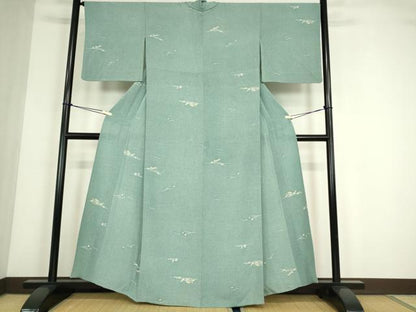 平和屋着物▽上質な小紋　単衣　零れ松葉花文　正絹　逸品　DABE4440az