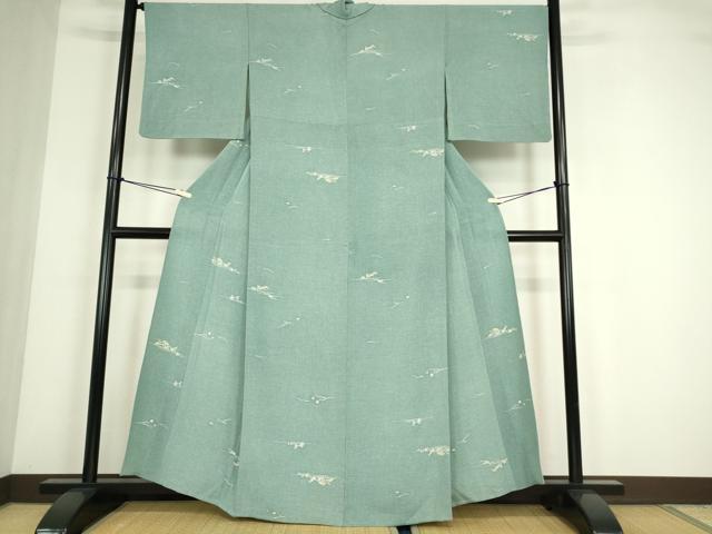 平和屋着物▽上質な小紋　単衣　零れ松葉花文　正絹　逸品　DABE4440az