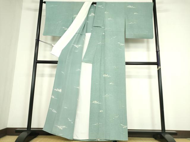 平和屋着物▽上質な小紋　単衣　零れ松葉花文　正絹　逸品　DABE4440az