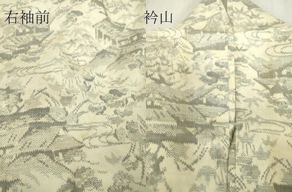 平和屋着物▽上質な紬　単衣　風景花文　正絹　逸品　DABE4441az