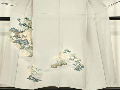 平和屋着物▽訪問着　単衣　休み鳥老松文　金彩　正絹　逸品　DABE4442az