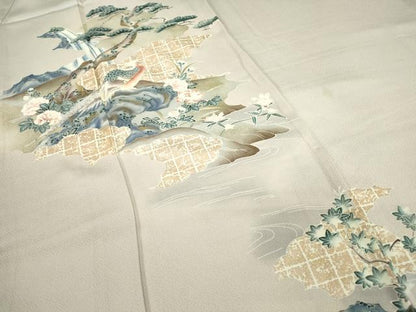 平和屋着物▽訪問着　単衣　休み鳥老松文　金彩　正絹　逸品　DABE4442az