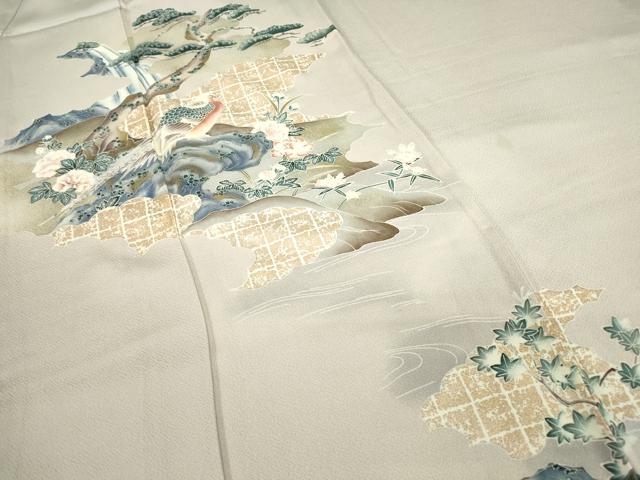 平和屋着物▽訪問着　単衣　休み鳥老松文　金彩　正絹　逸品　DABE4442az
