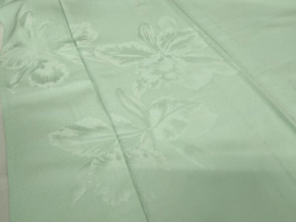 平和屋着物▽無地絵羽訪問着　単衣　舞花地紋　白緑色　正絹　逸品　DABE4443az