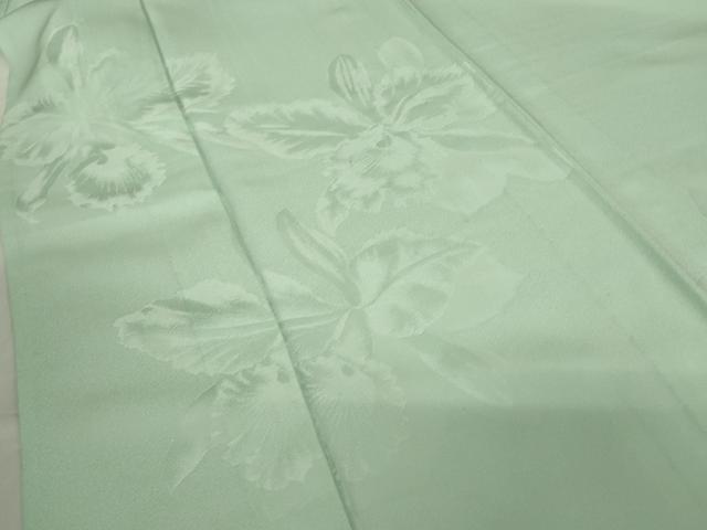 平和屋着物▽無地絵羽訪問着　単衣　舞花地紋　白緑色　正絹　逸品　DABE4443az