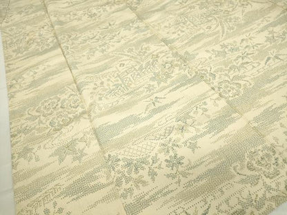 平和屋着物▽本塩沢　単衣　籬花文　正絹　逸品　DABE4449az