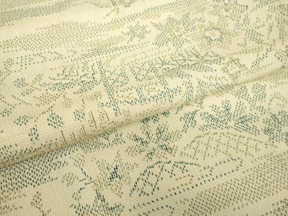 平和屋着物▽本塩沢　単衣　籬花文　正絹　逸品　DABE4449az