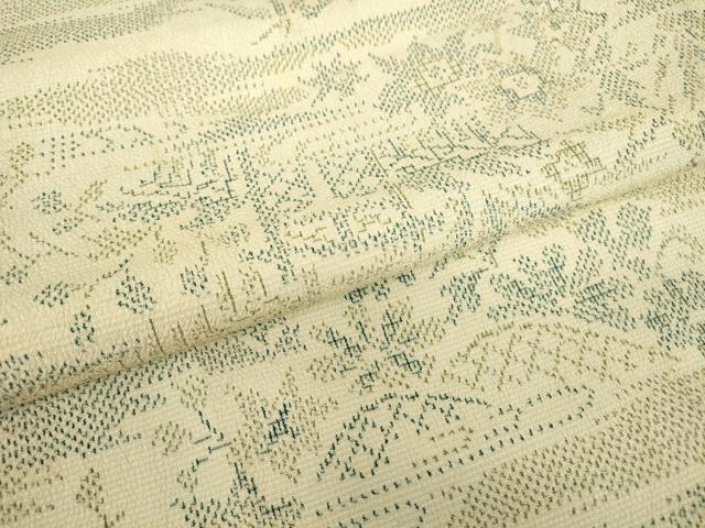 平和屋着物▽本塩沢　単衣　籬花文　正絹　逸品　DABE4449az