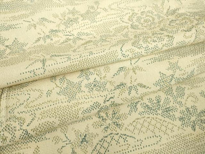 平和屋着物▽本塩沢　単衣　籬花文　正絹　逸品　DABE4449az