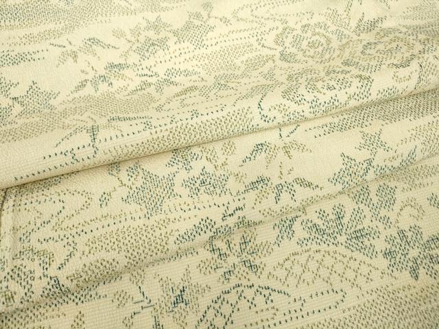 平和屋着物▽本塩沢　単衣　籬花文　正絹　逸品　DABE4449az