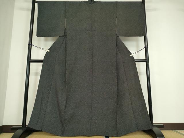 平和屋着物▽上質な小紋　単衣　両面染め　大小霰　黒地　正絹　逸品　DABE4453az