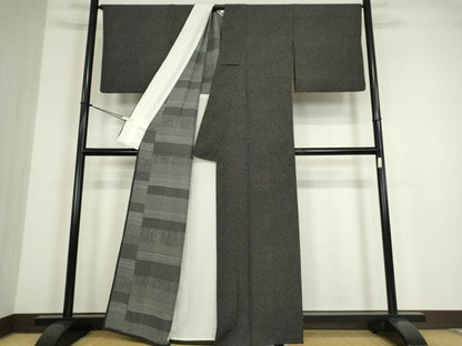 平和屋着物▽上質な小紋　単衣　両面染め　大小霰　黒地　正絹　逸品　DABE4453az