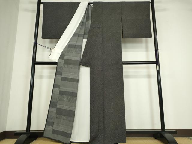 平和屋着物▽上質な小紋　単衣　両面染め　大小霰　黒地　正絹　逸品　DABE4453az