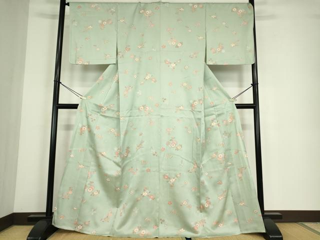 平和屋着物▽上質な小紋　単衣　舞蝶花文　金彩　正絹　逸品　DABE4454az