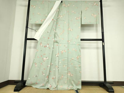 平和屋着物▽上質な小紋　単衣　舞蝶花文　金彩　正絹　逸品　DABE4454az