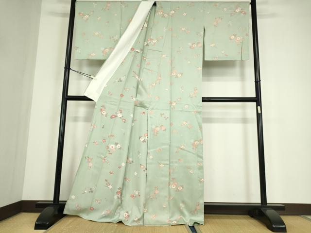 平和屋着物▽上質な小紋　単衣　舞蝶花文　金彩　正絹　逸品　DABE4454az