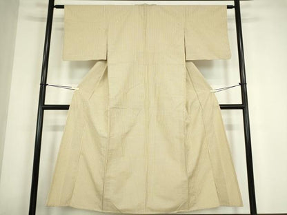 平和屋着物▽上質な紬　単衣　縞　正絹　逸品　DABE4456az