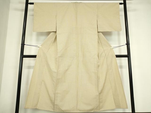平和屋着物▽上質な紬　単衣　縞　正絹　逸品　DABE4456az