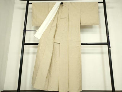 平和屋着物▽上質な紬　単衣　縞　正絹　逸品　DABE4456az