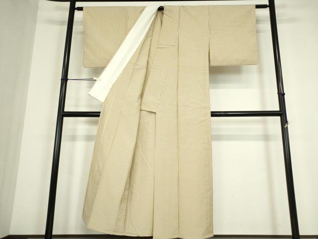 平和屋着物▽上質な紬　単衣　縞　正絹　逸品　DABE4456az
