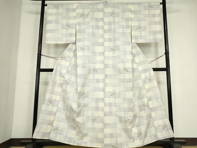 平和屋着物▽本場大島紬　白大島　9マルキ　単衣　市松花文　総絣　正絹　逸品　DABE4457az