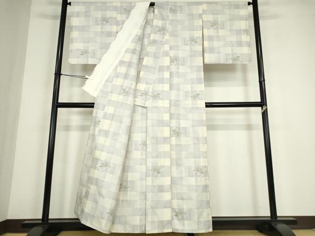 平和屋着物▽本場大島紬　白大島　9マルキ　単衣　市松花文　総絣　正絹　逸品　DABE4457az