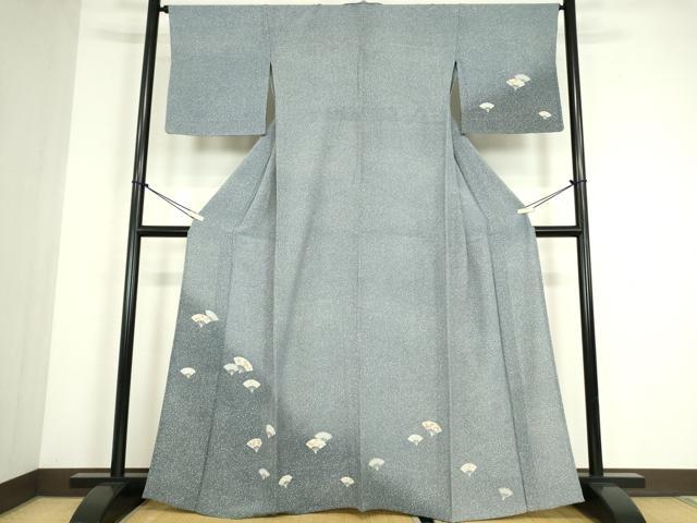 平和屋着物▽訪問着　単衣　扇面花文　たたき染め　正絹　逸品　DABE4458az